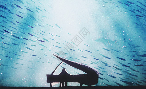 弹钢琴的人海洋公园治愈插画插画