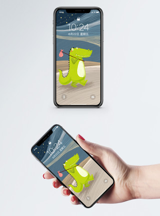 鳄鱼照明卡通鳄鱼手机壁纸模板