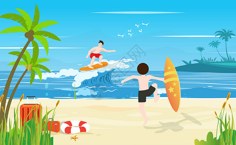 滑板冲浪夏日度假冲浪插画