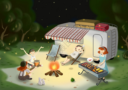 旅游露营手绘烧烤架高清图片