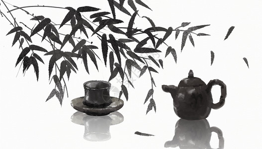 茶包泡茶中国风水墨茶插画