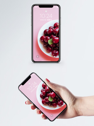 粉色水果车厘子手机壁纸模板