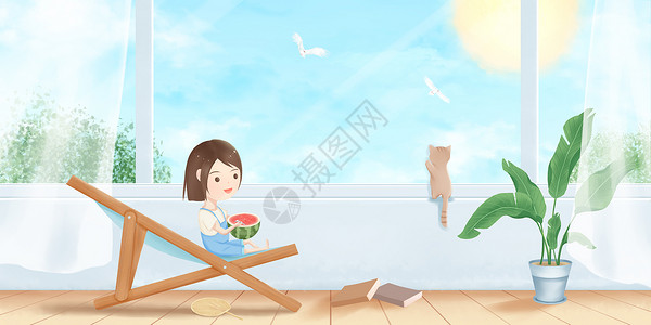 小暑吃西瓜的猫咪高清图片