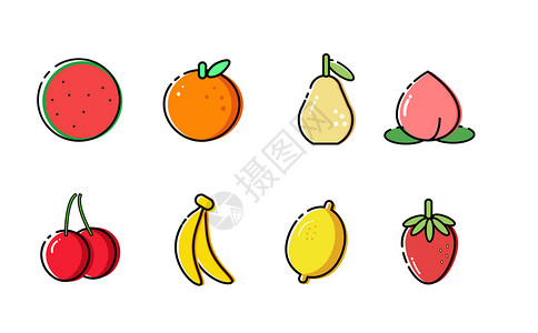 香蕉李子水果mbe图标插画