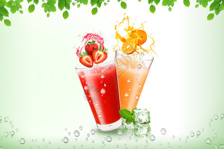 草莓冰块冷饮清凉水果冷饮设计图片