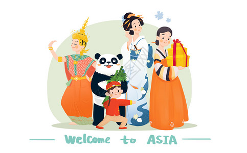 日本人物素材欢迎来到亚洲旅游插画