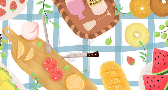 厨房餐饮夏天水果食物背景插画