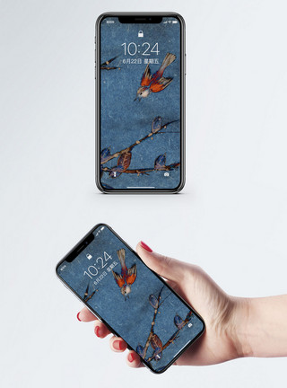 水墨花鸟元素中国风手机壁纸模板