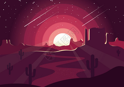 夕阳夜景沙漠插画