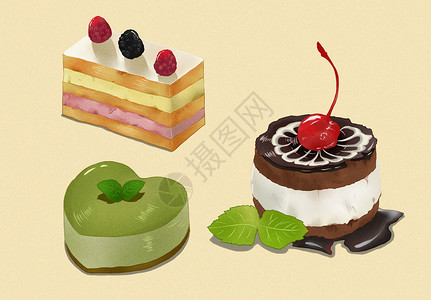 美味可口小蛋糕甜点插画合集背景图片