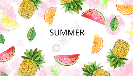 圆型边框素材夏日水果插画
