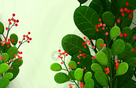 大叶子树手绘树木果子背景插画