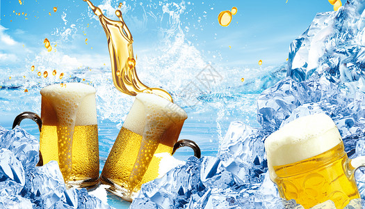 冰和水夏季冰爽啤酒背景设计图片