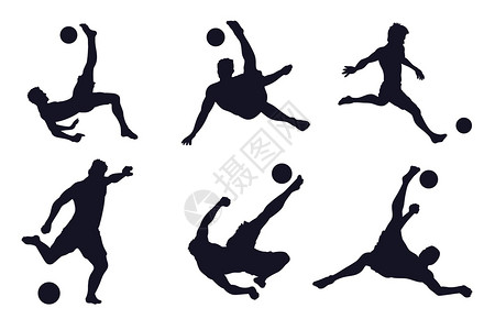 足球运动员动作踢足球剪影图标插画