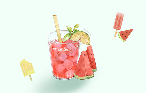 树莓果汁夏日水果特饮插画