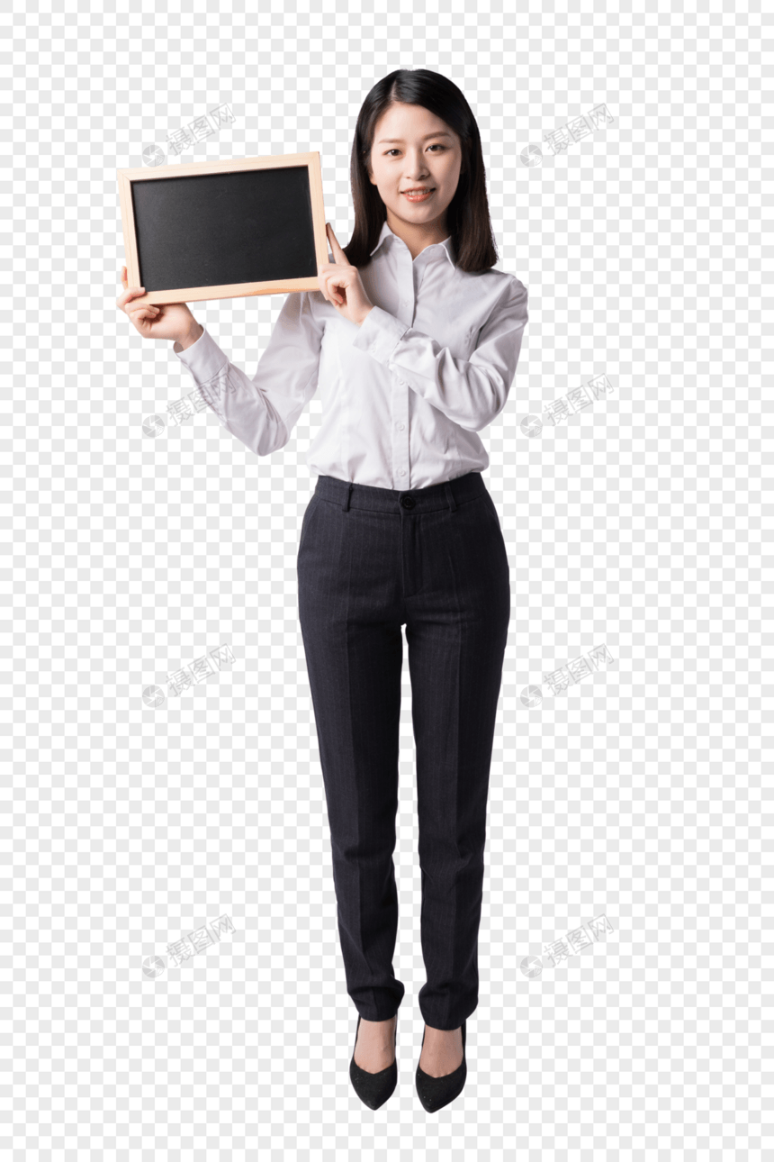 职场女性拿着小黑板展示动作图片图片