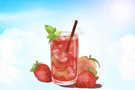 水印桃子素材清凉水果冷饮设计图片