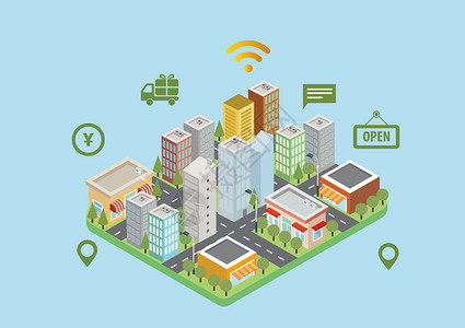 科技金融海报智能城市服务插画
