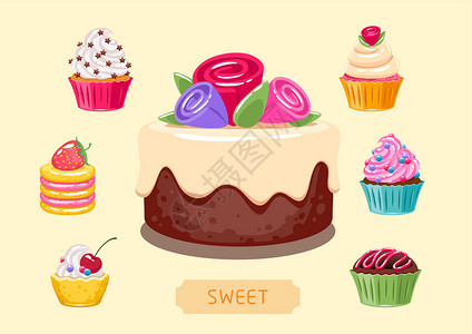 圆形草莓蛋糕蛋糕插画