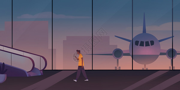 机场即将起飞的飞机图片下载机场候机插画