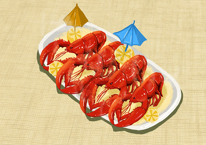 龙虾日光浴太阳伞插画高清图片