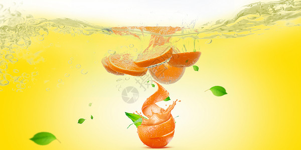 落入水中的水果清凉水果冷饮设计图片