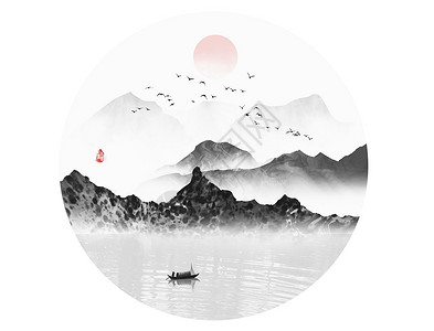 现代中式景观中国风背景素材插画
