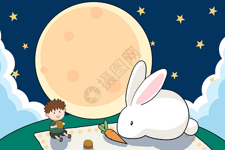 中秋节吃月饼的小男孩背景图片