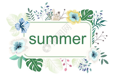 夏季服装促销植物花卉促销背景插画