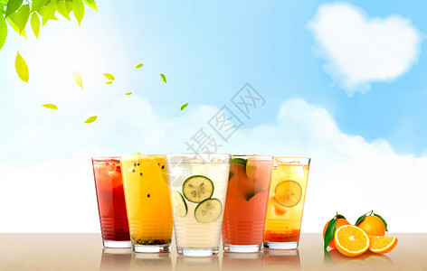 水果茶饮料夏日水果冰饮背景设计图片