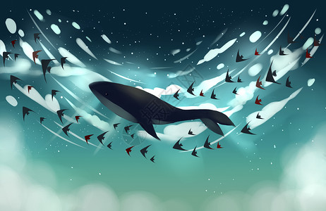 深海的鲸鱼小鲸鱼板高清图片