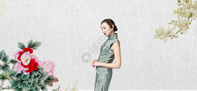 女人与兰花中国风背景设计图片