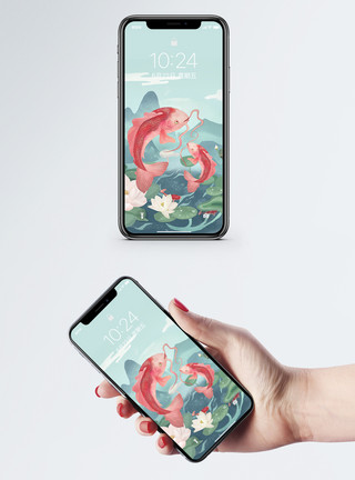 池塘锦鲤中国风手机屏保模板