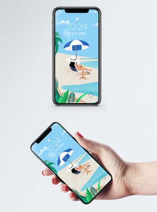 沙滩度假的女孩夏日美女手机壁纸模板