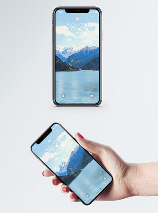 蓝天白云湖泊雪山风景手机壁纸模板