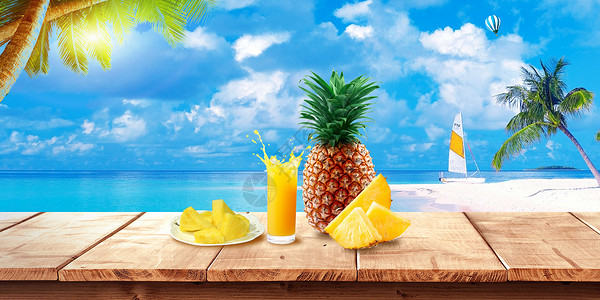 海边野餐菠萝设计图片