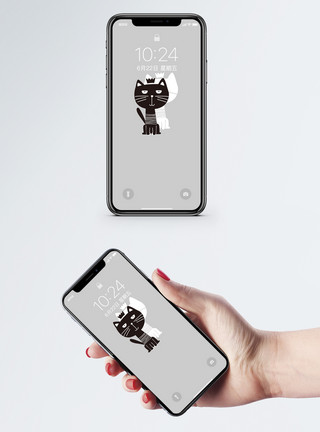 可爱的简笔画黑猫手机壁纸模板