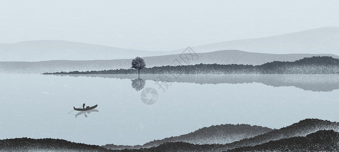 中国风春意海报设计山水中国风背景插画