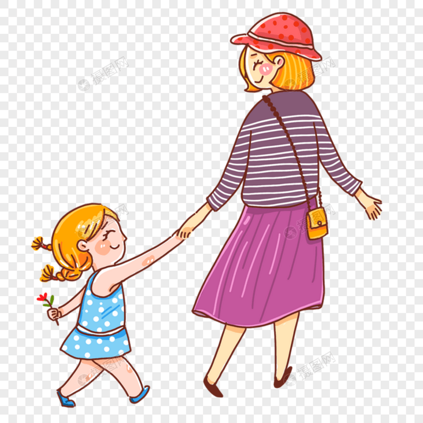 母亲节 和妈妈牵手的女孩图片
