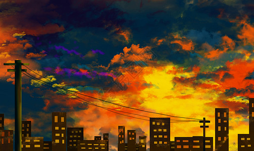 城市黄昏背景插画图片
