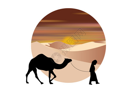 骆驼剪影沙漠之旅插画