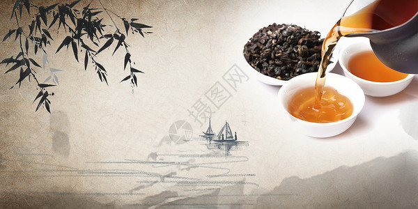 蜂蜜海报素材水墨茶文化设计图片