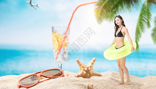 沙滩度假美女夏季清凉场景设计图片