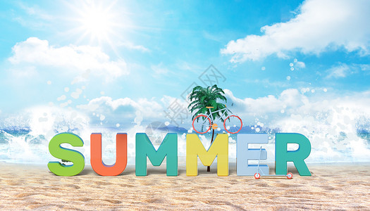 夏日度假静物色彩搭配创意夏日清凉场景设计图片
