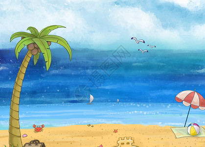 彩色沙子大海背景插画