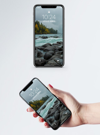 雪山森林中湖喀纳斯湖手机壁纸模板