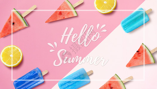 奶油西瓜冰棒夏季雪糕背景设计图片