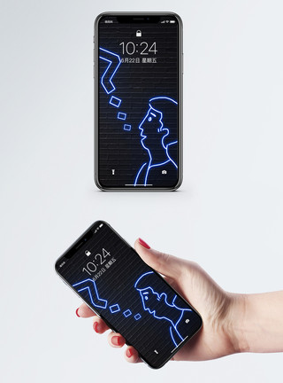 睡眠符号创意霓虹灯手机壁纸模板