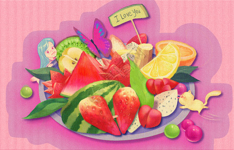 夏日水果拼盘背景图片