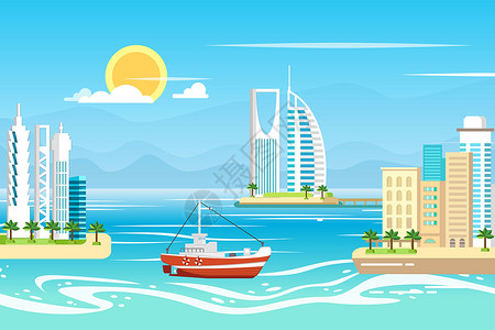西西里码头渔港码头插画